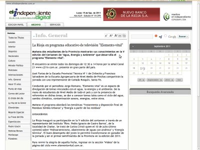 Capura diario El Independiente con la nota de Elemento Vital